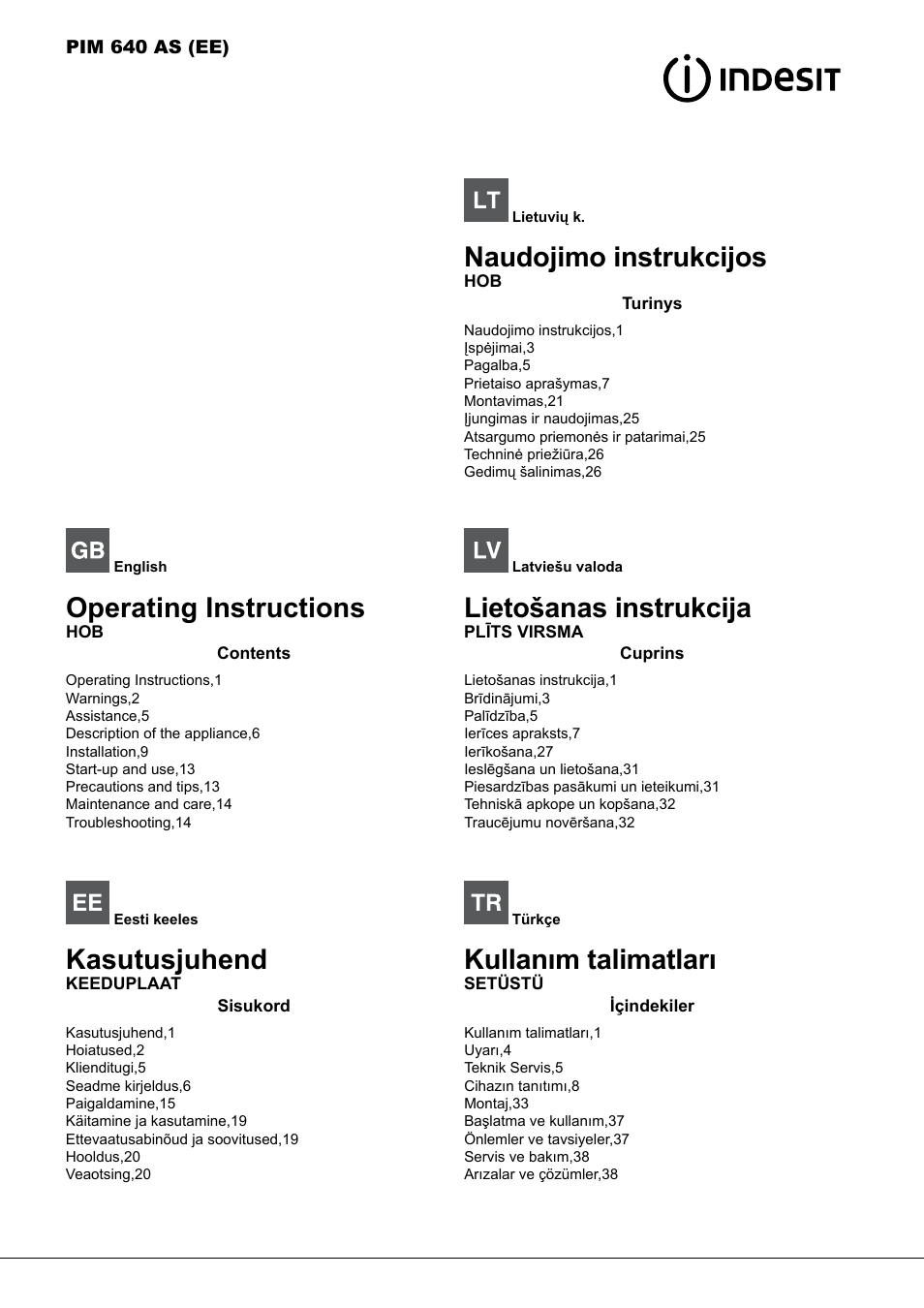 Indesit PIM-640-AS-(IX)-(EE) User Manual | 21 pages