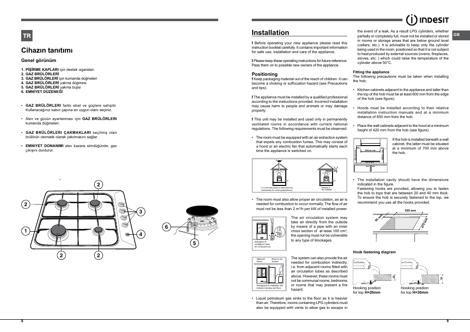 Installation, Cihazın tanıtımı, Installation,9 | Cihazın tanıtımı,8 | Indesit PIM-640-AS-(IX)-(EE) User Manual | Page 5 / 21