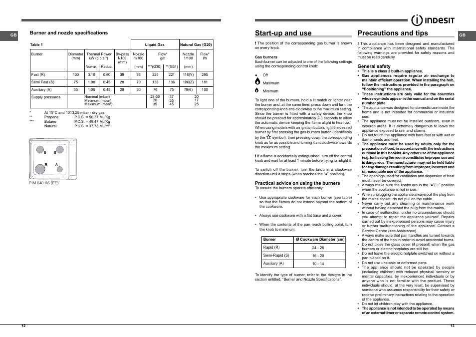 Start-up and use, Precautions and tips, Start-up and use,13 | Precautions and tips,13 | Indesit PIM-640-AS-(IX)-(EE) User Manual | Page 7 / 21