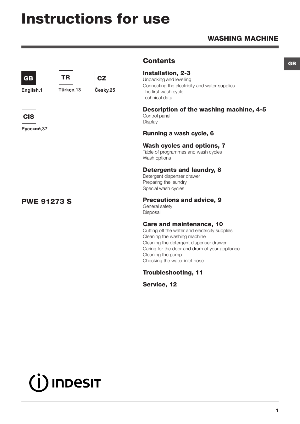 Indesit PWE-91273-S-(EU) User Manual | 48 pages