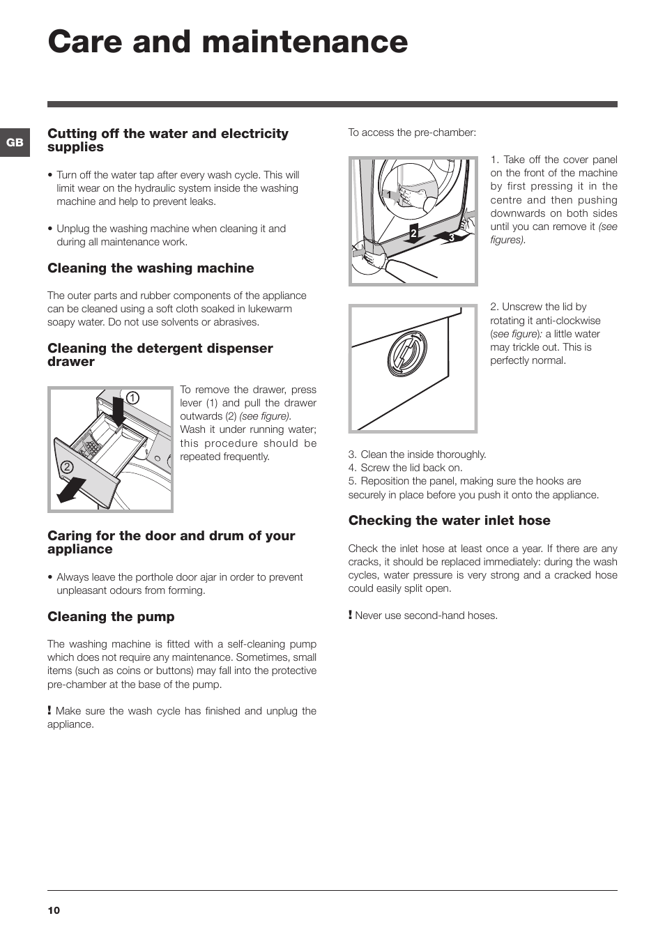 Care and maintenance | Indesit PWE-91273-S-(EU) User Manual | Page 10 / 48