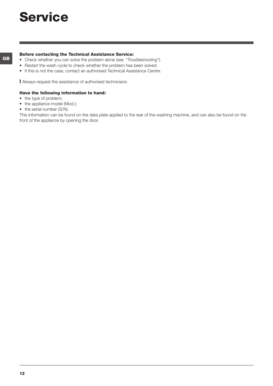 Service | Indesit PWE-91273-S-(EU) User Manual | Page 12 / 48