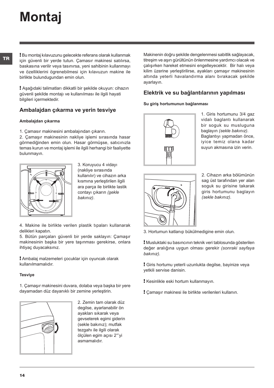 Montaj | Indesit PWE-91273-S-(EU) User Manual | Page 14 / 48