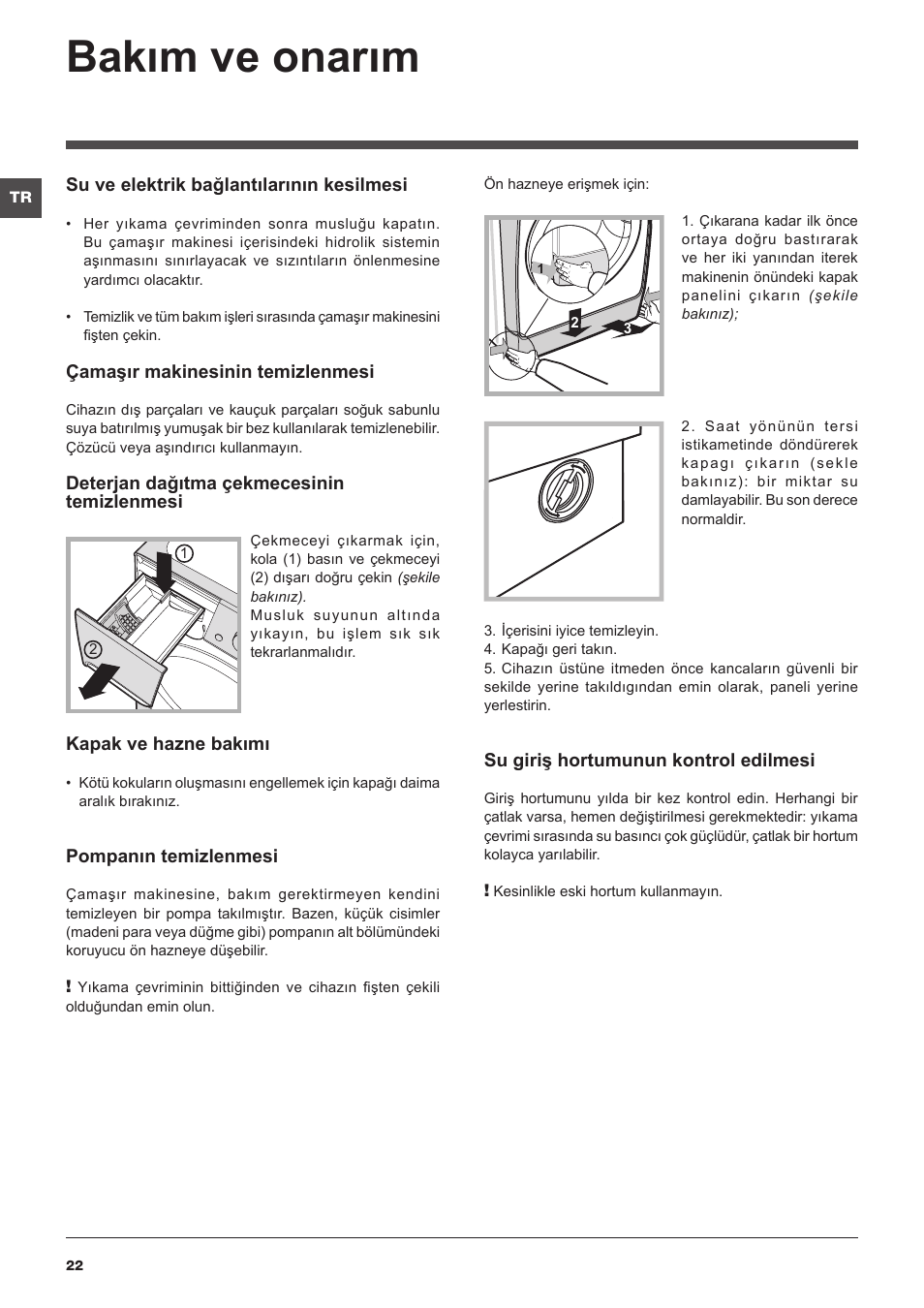 Bakım ve onarım | Indesit PWE-91273-S-(EU) User Manual | Page 22 / 48