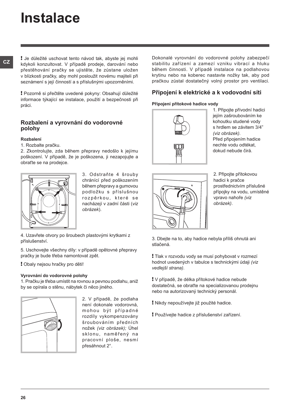 Instalace | Indesit PWE-91273-S-(EU) User Manual | Page 26 / 48