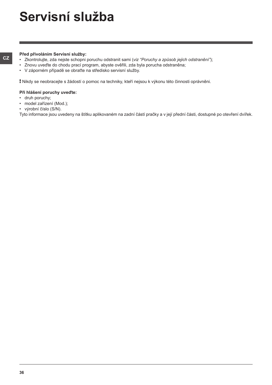 Servisní služba | Indesit PWE-91273-S-(EU) User Manual | Page 36 / 48