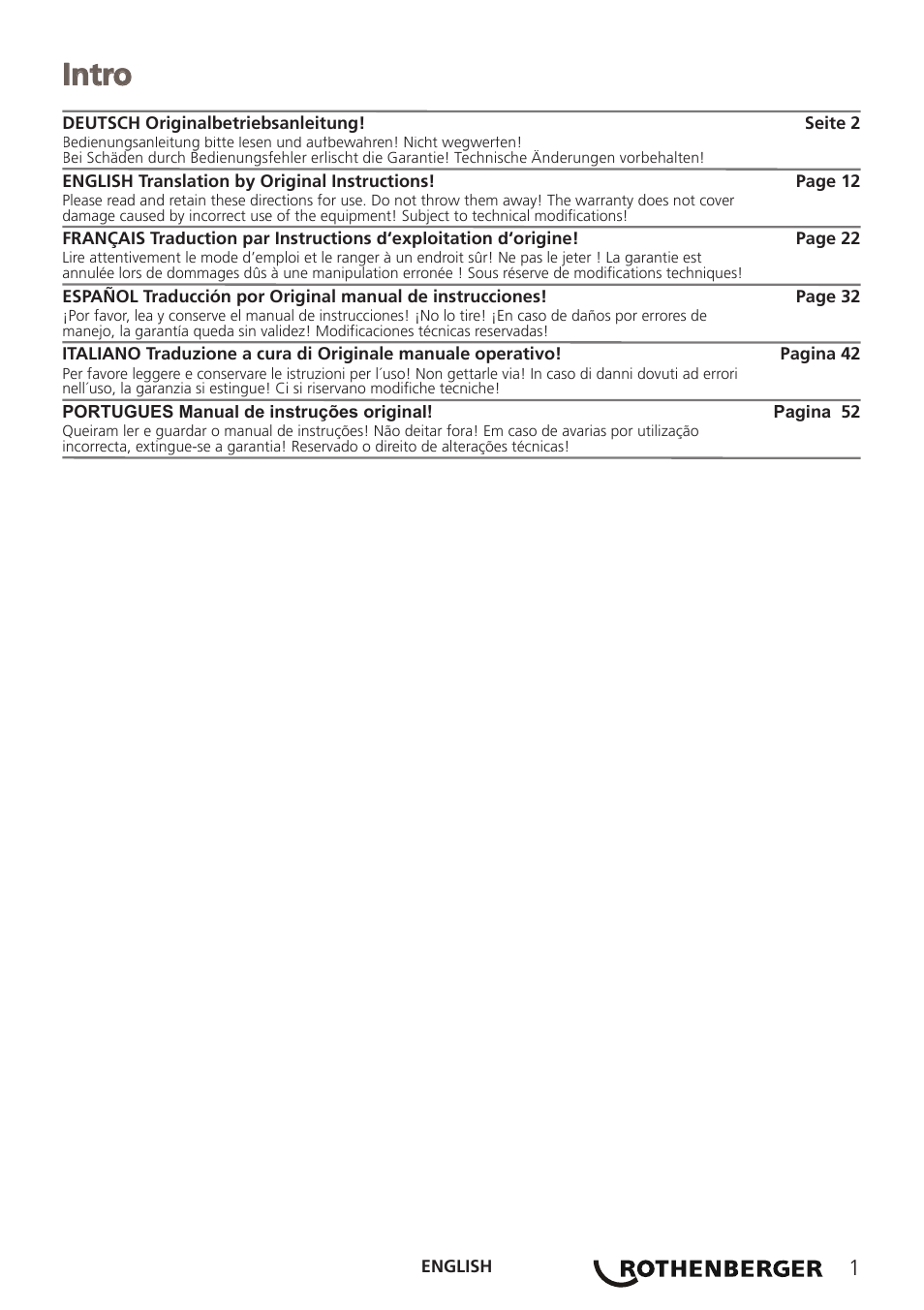 Intro | ROTHENBERGER PORTACUT 185 User Manual | Page 5 / 70