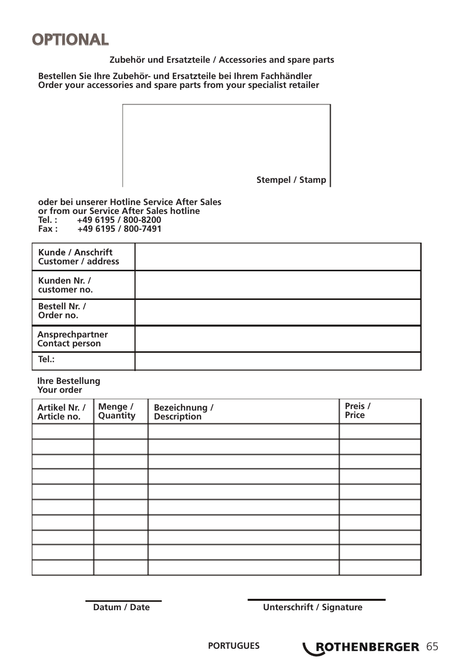 Optional | ROTHENBERGER PORTACUT 185 User Manual | Page 69 / 70