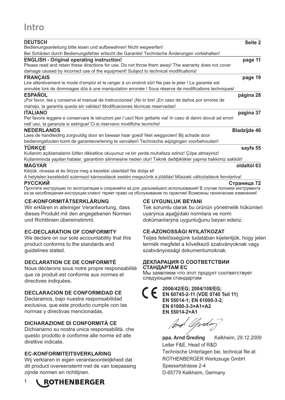 Seite2, Intro | ROTHENBERGER Universal ROTIGER VARIO Electronic User Manual | Page 2 / 84