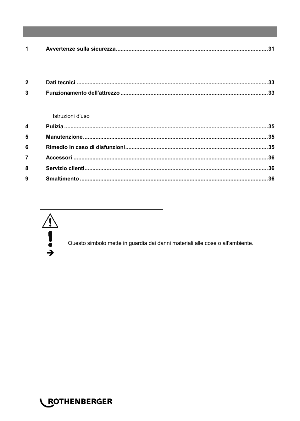 Ba_rodia dry cleaner 1200_0614 it, Content page | ROTHENBERGER RODIA DRY CLEANER 1200 User Manual | Page 32 / 40