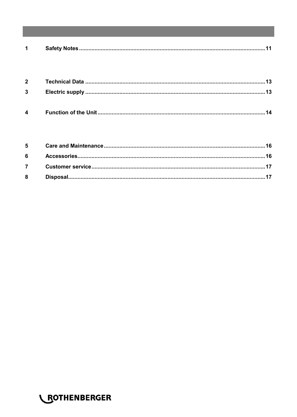 Ba_rodiadrill 1400+1800_en 0414, Contents page | ROTHENBERGER RODIADRILL 1800 DWS User Manual | Page 14 / 156