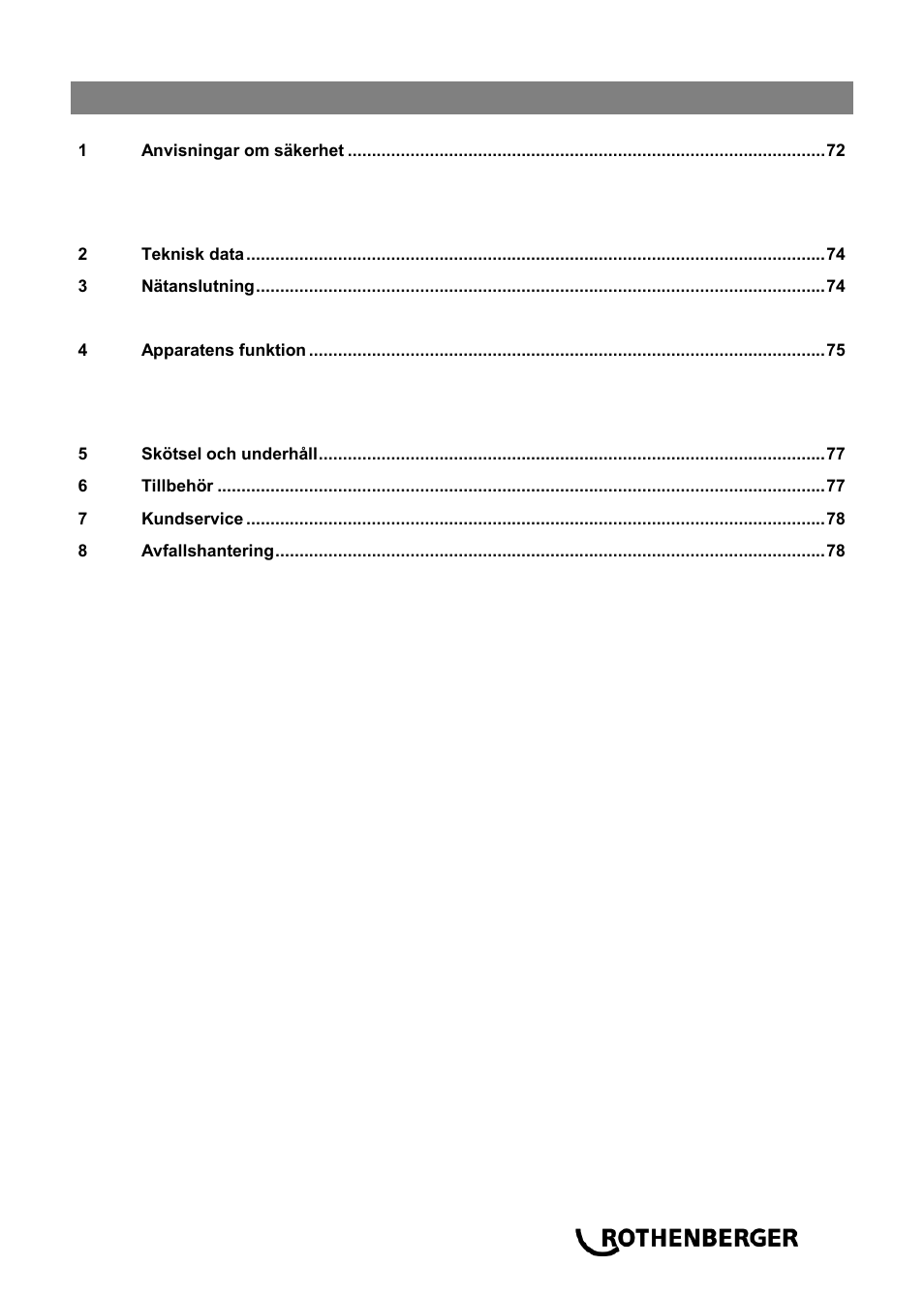 Ba_rodiadrill 1400+1800_sv 0414, Innehåll sida | ROTHENBERGER RODIADRILL 1800 DWS User Manual | Page 75 / 156