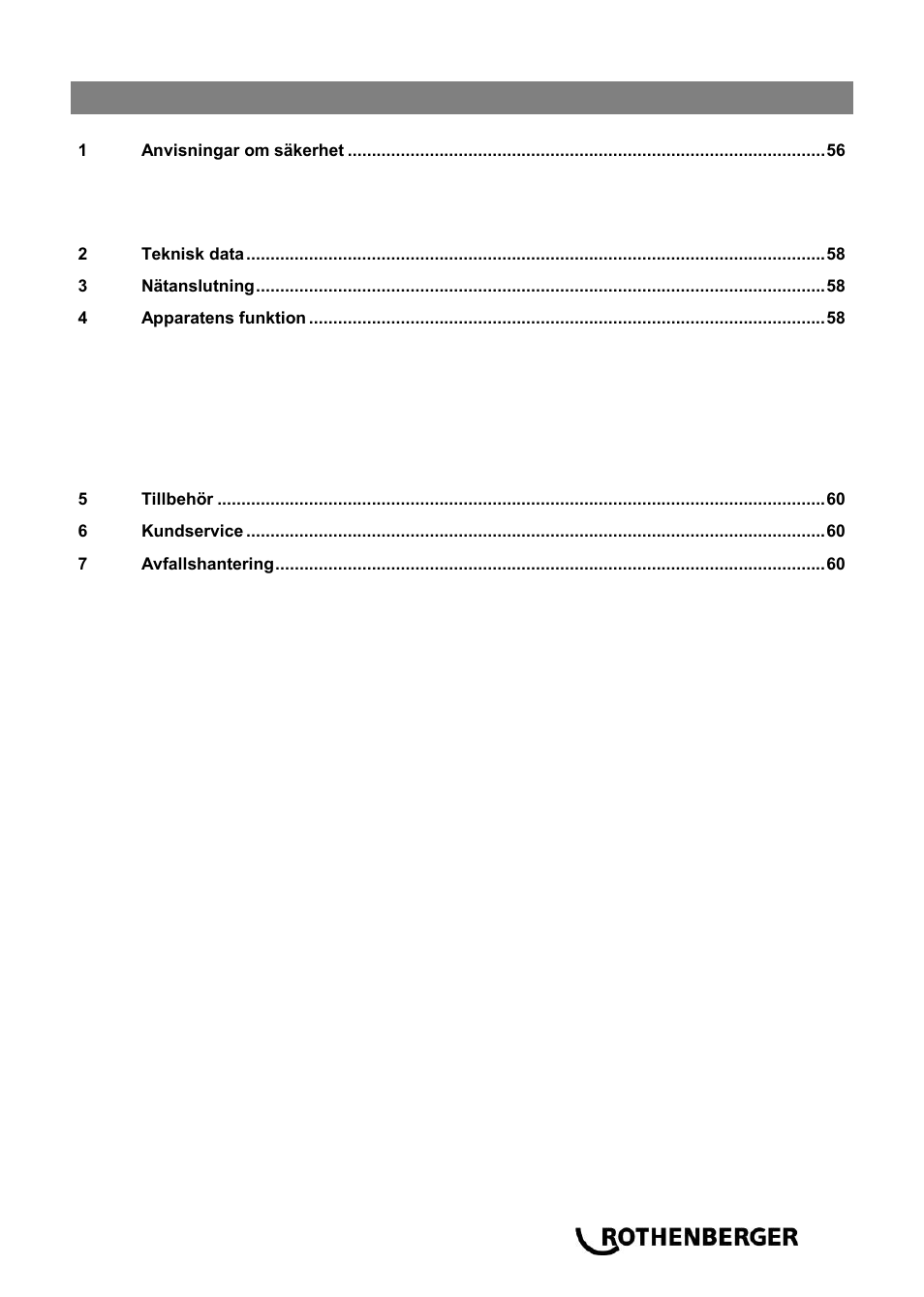 Ba_rodiadrill 1800 dry_0414 sv, Innehåll sida | ROTHENBERGER RODIADRILL 1800 DRY User Manual | Page 61 / 124