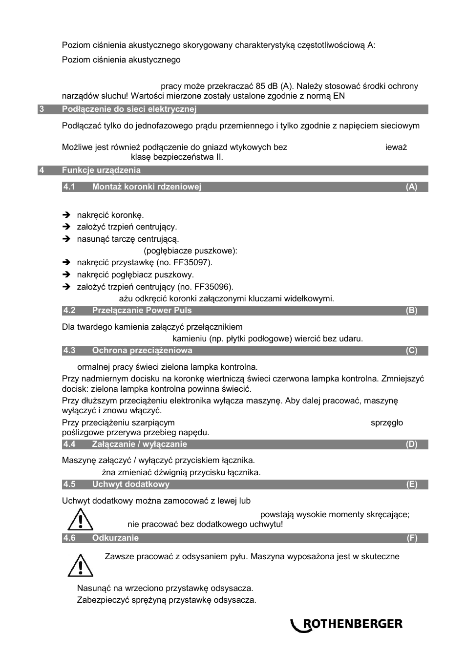 ROTHENBERGER RODIADRILL 1800 DRY User Manual | Page 83 / 124