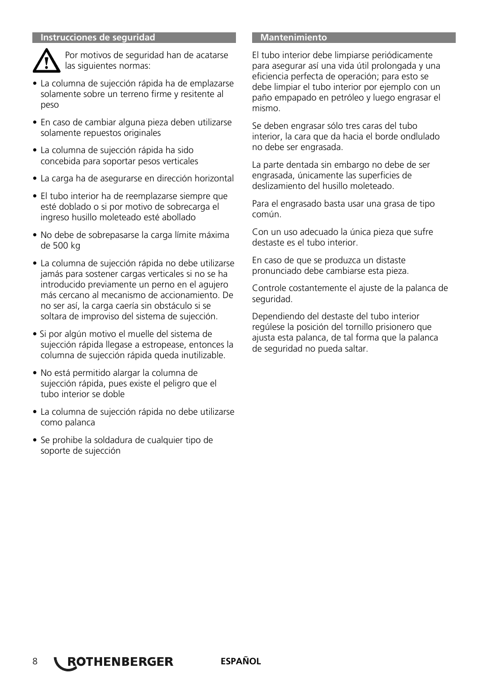 ROTHENBERGER Schnellspannsäule User Manual | Page 10 / 24