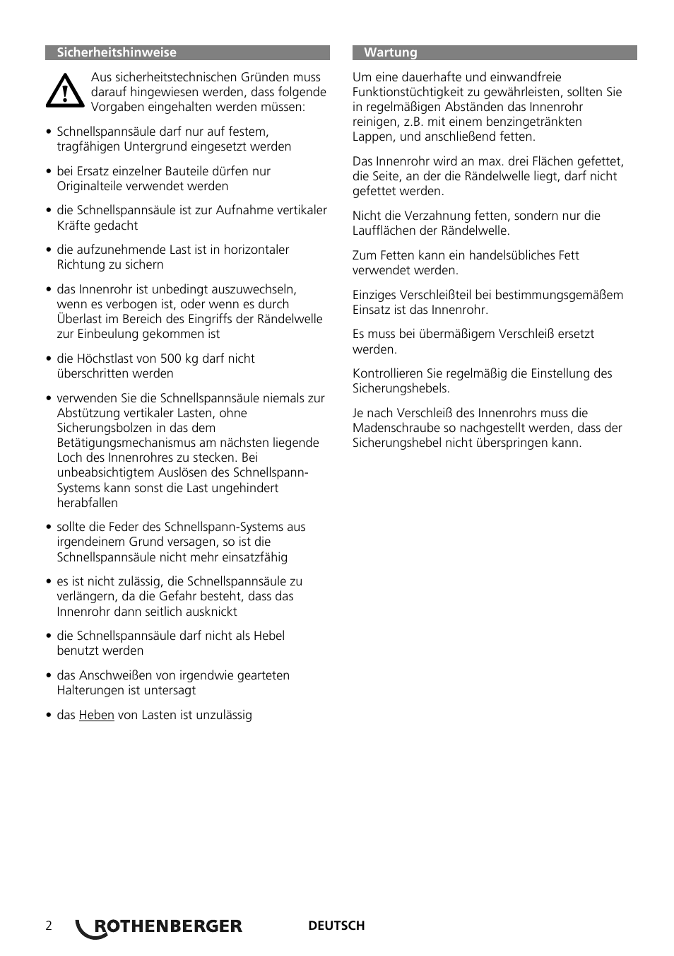 ROTHENBERGER Schnellspannsäule User Manual | Page 4 / 24