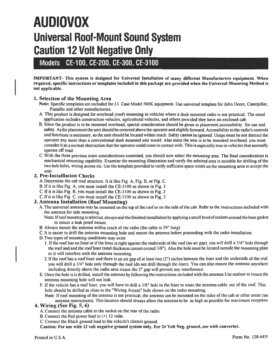 Audiovox CE-300 User Manual | 8 pages