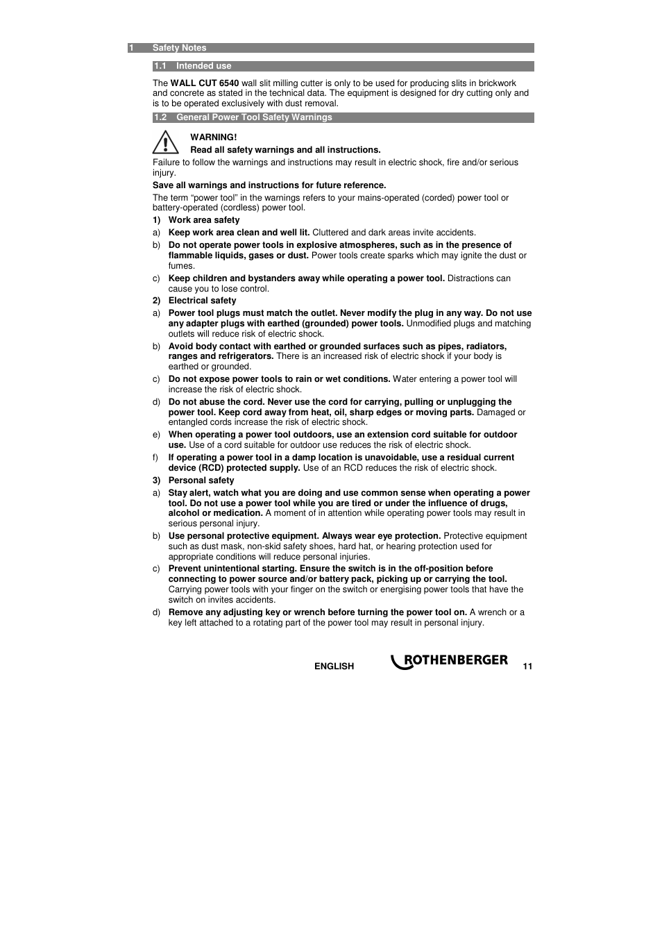 ROTHENBERGER WALL CUT 6540 User Manual | Page 13 / 44