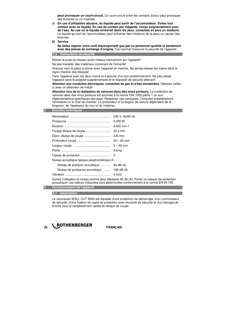 ROTHENBERGER WALL CUT 6540 User Manual | Page 22 / 44