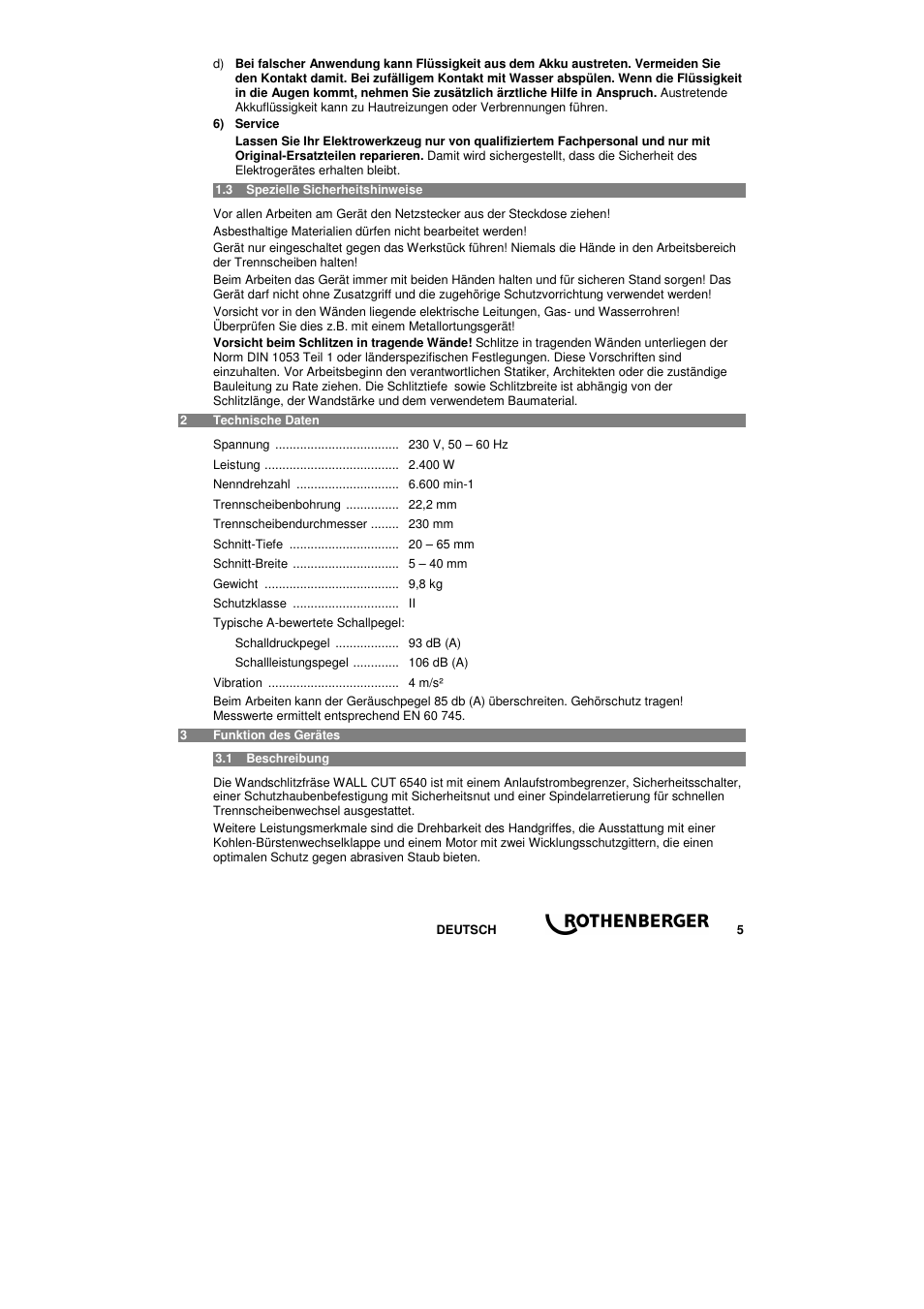 ROTHENBERGER WALL CUT 6540 User Manual | Page 7 / 44