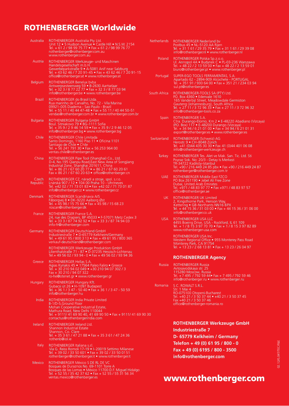Rothenberger worldwide | ROTHENBERGER Wasserdruckbehälter User Manual | Page 20 / 20