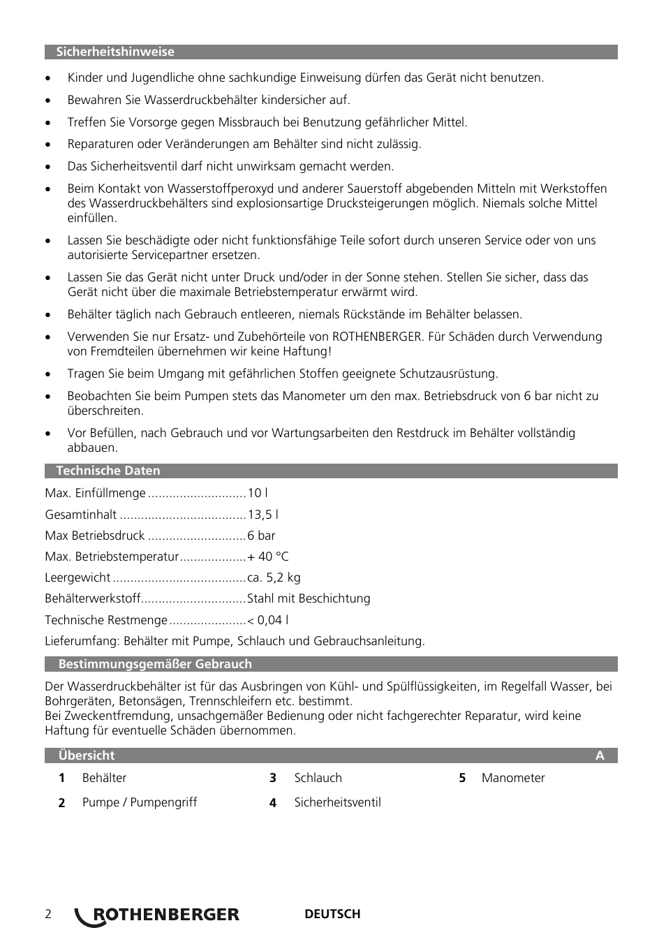 ROTHENBERGER Wasserdruckbehälter User Manual | Page 4 / 20