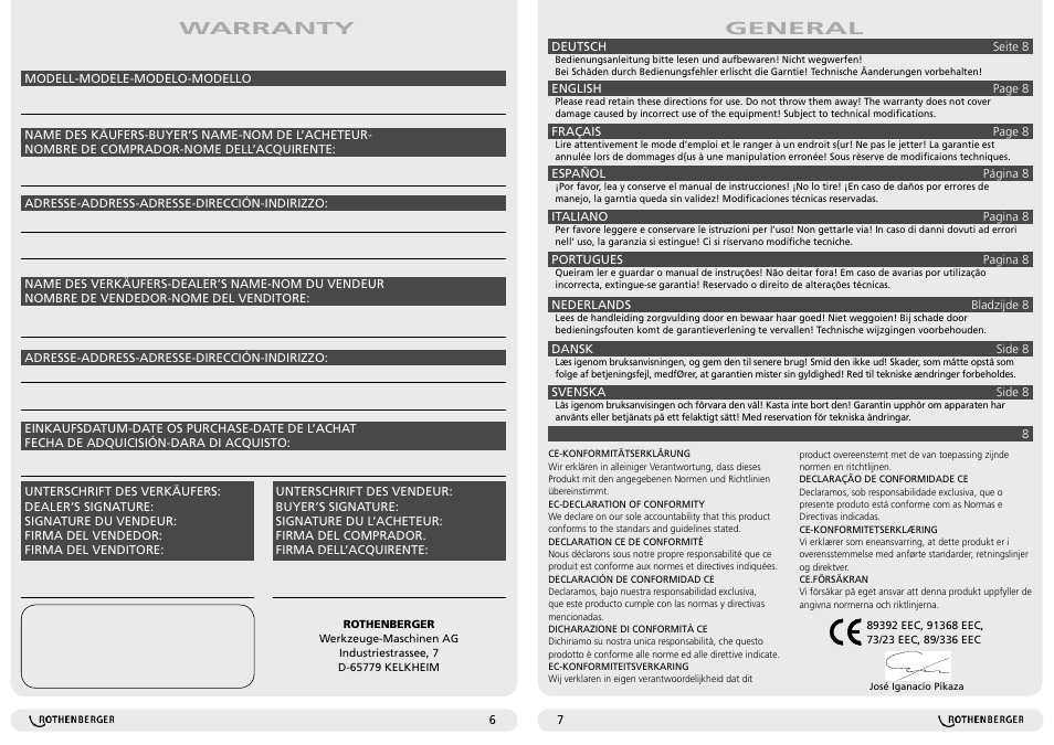 General, Warranty | ROTHENBERGER ROBEND 3000 User Manual | Page 4 / 15