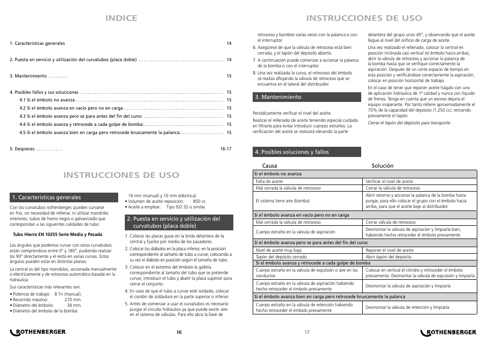 Instrucciones de uso, Instrucciones de uso indice | ROTHENBERGER ROBULL Typ ME User Manual | Page 8 / 14