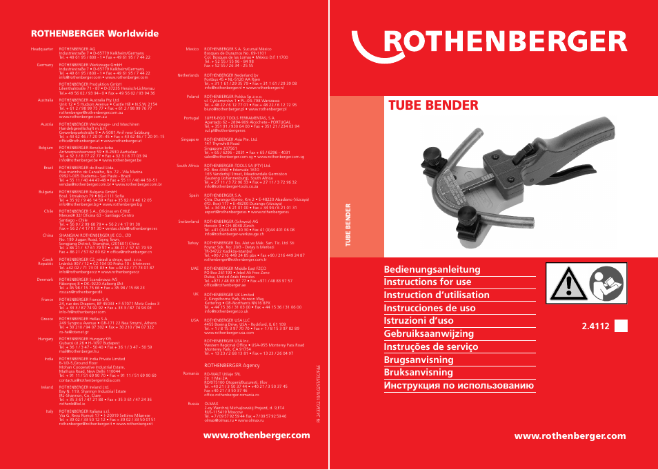 ROTHENBERGER TUBE BENDER User Manual | 2 pages