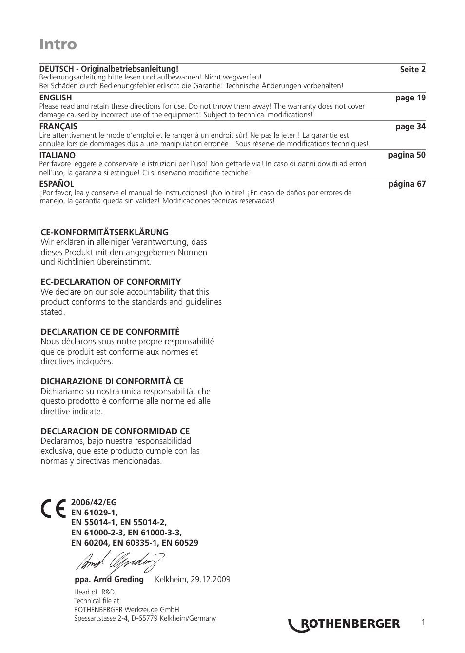 Seite3, Intro | ROTHENBERGER COLLINS CLASSIC 22 A User Manual | Page 3 / 104