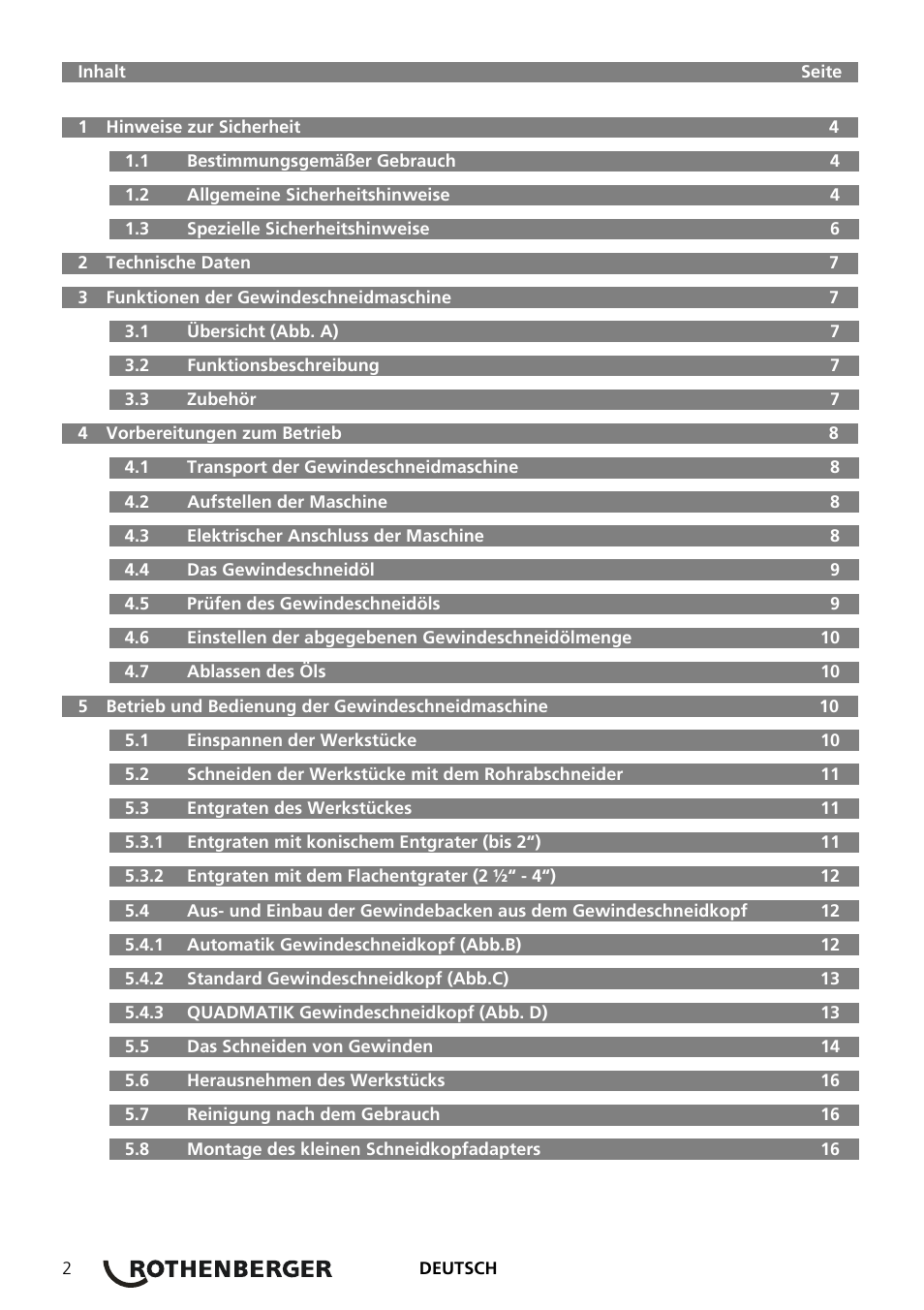 ROTHENBERGER COLLINS RHINO 4 User Manual | Page 4 / 112