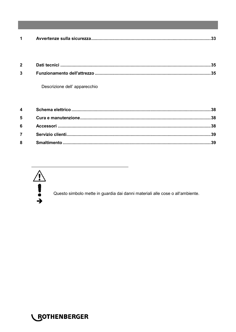 Ba_h600-h1-h2_0614 it, Content page | ROTHENBERGER Hydraulik-Expanderanlage H 600 User Manual | Page 36 / 92