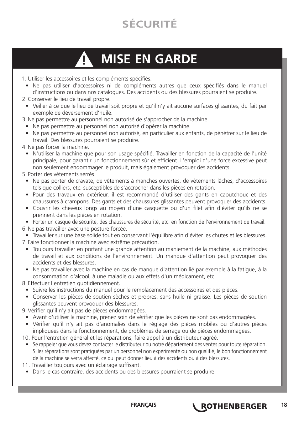 Mise en garde, Sécurité | ROTHENBERGER Hand Roll Groover 1 - 12 User Manual | Page 18 / 60