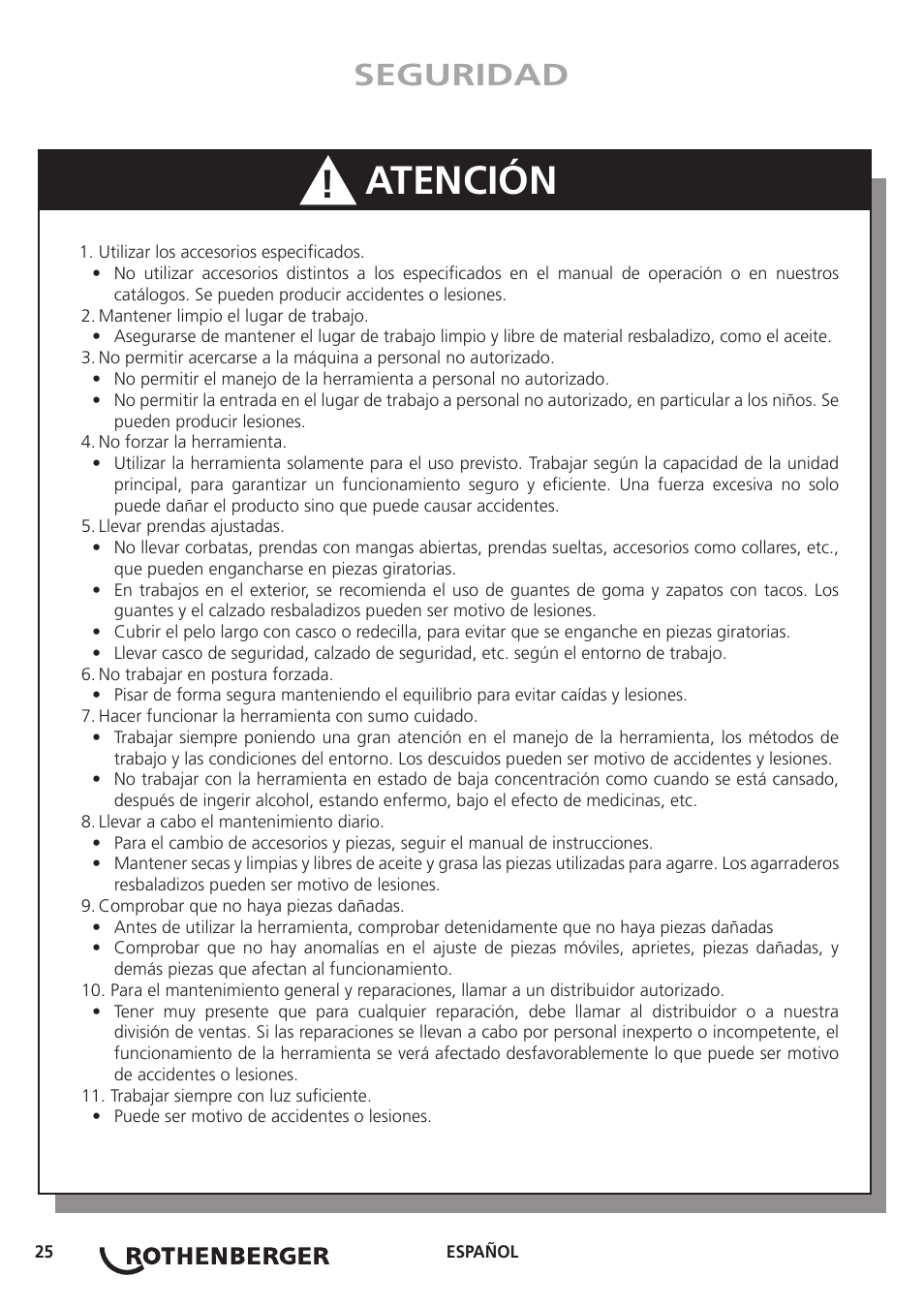 Atención, Seguridad | ROTHENBERGER Hand Roll Groover 1 - 12 User Manual | Page 25 / 60