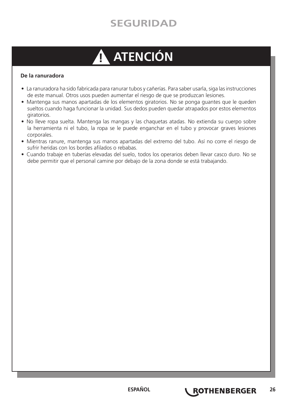 Atención, Seguridad | ROTHENBERGER Hand Roll Groover 1 - 12 User Manual | Page 26 / 60