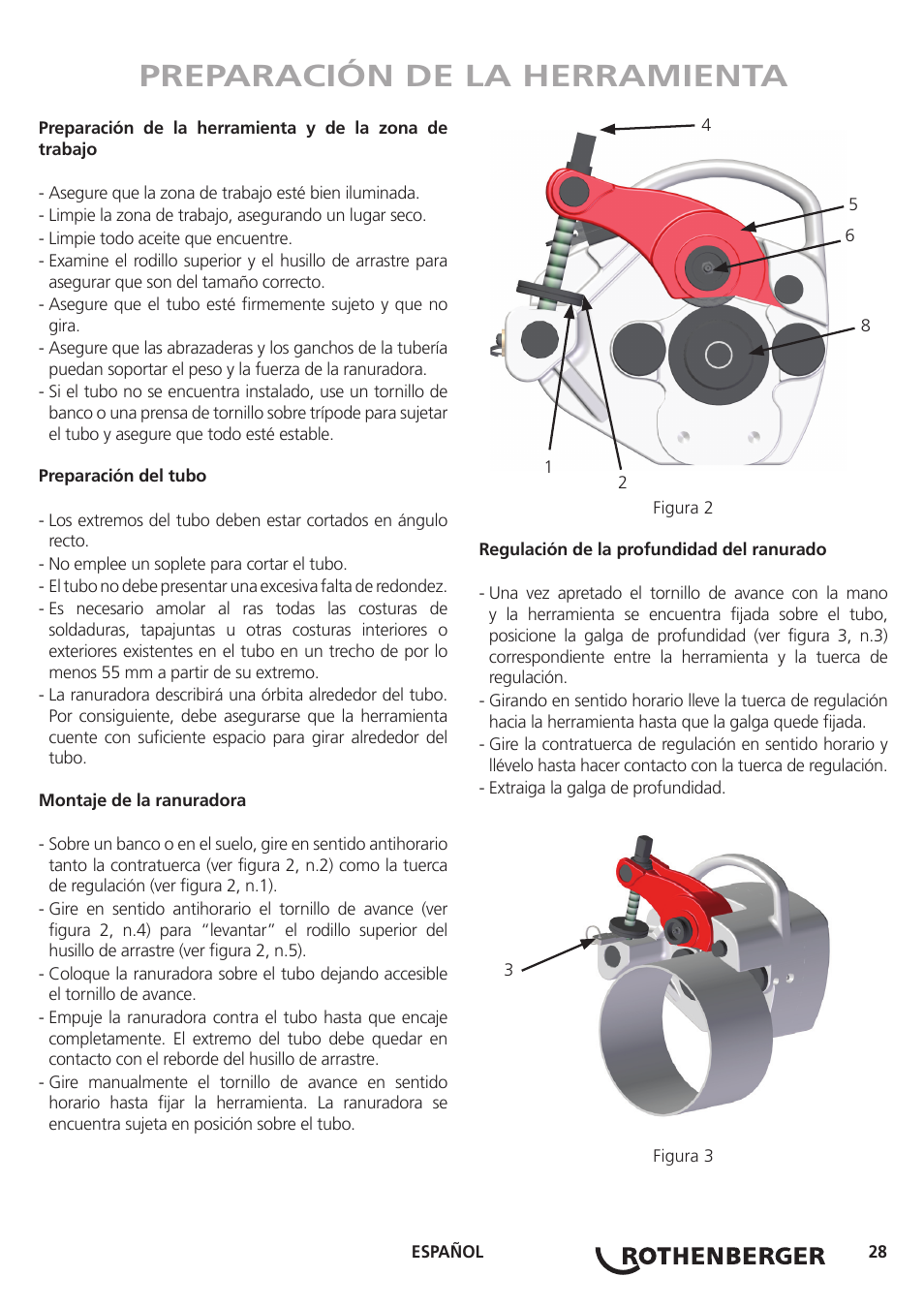 Preparación de la herramienta | ROTHENBERGER Hand Roll Groover 1 - 12 User Manual | Page 28 / 60