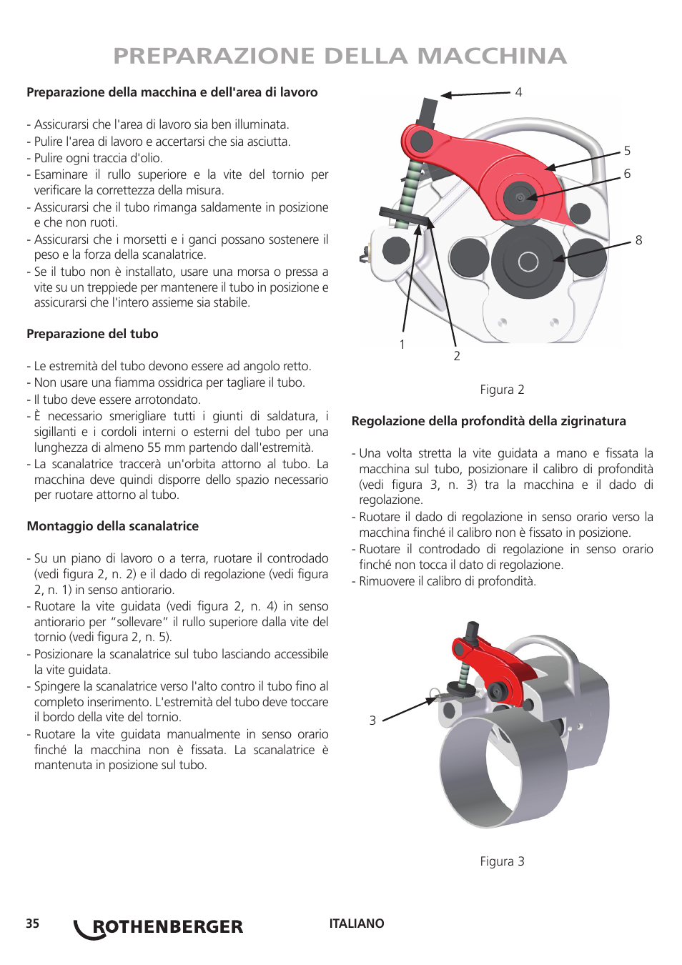 Preparazione della macchina | ROTHENBERGER Hand Roll Groover 1 - 12 User Manual | Page 35 / 60