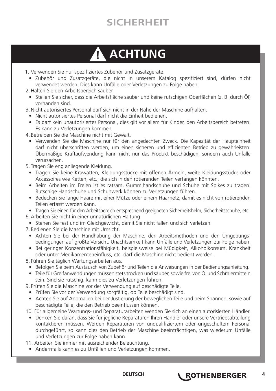 Achtung, Sicherheit | ROTHENBERGER Hand Roll Groover 1 - 12 User Manual | Page 4 / 60