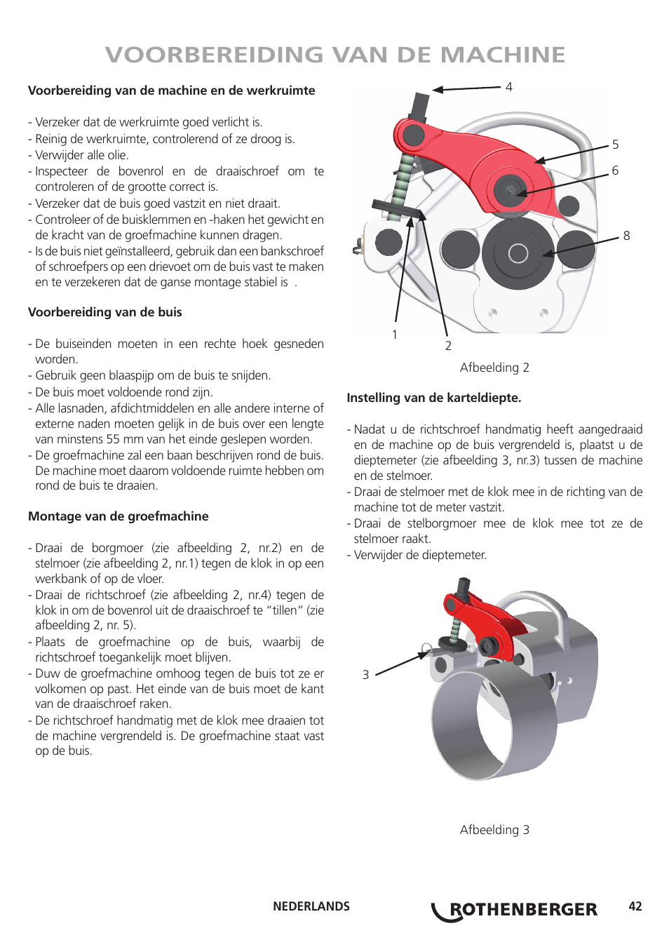 Voorbereiding van de machine | ROTHENBERGER Hand Roll Groover 1 - 12 User Manual | Page 42 / 60