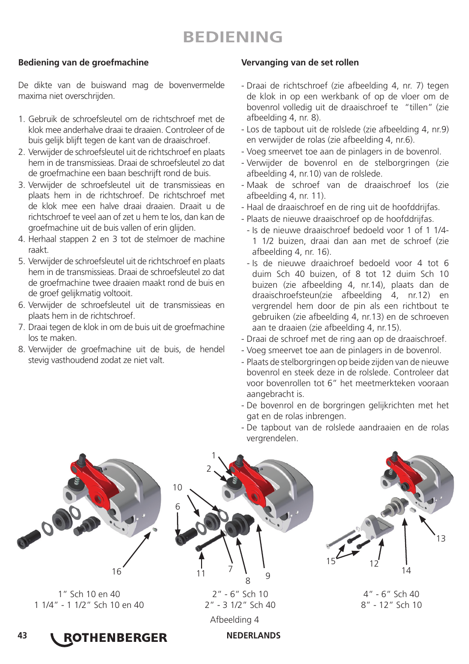 Bediening | ROTHENBERGER Hand Roll Groover 1 - 12 User Manual | Page 43 / 60