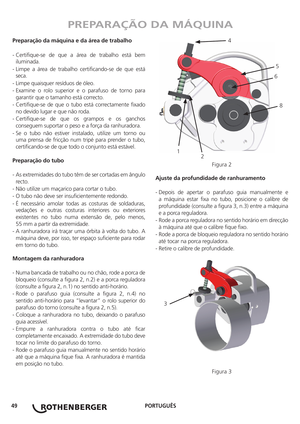 Preparação da máquina | ROTHENBERGER Hand Roll Groover 1 - 12 User Manual | Page 49 / 60