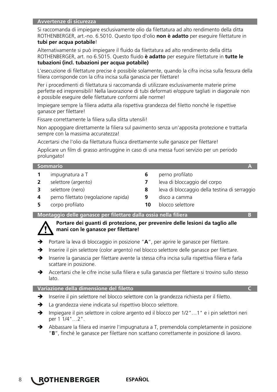ROTHENBERGER Präzisions-Gewindeschneidköpfe Automatik Schneidköpfe User Manual | Page 10 / 28