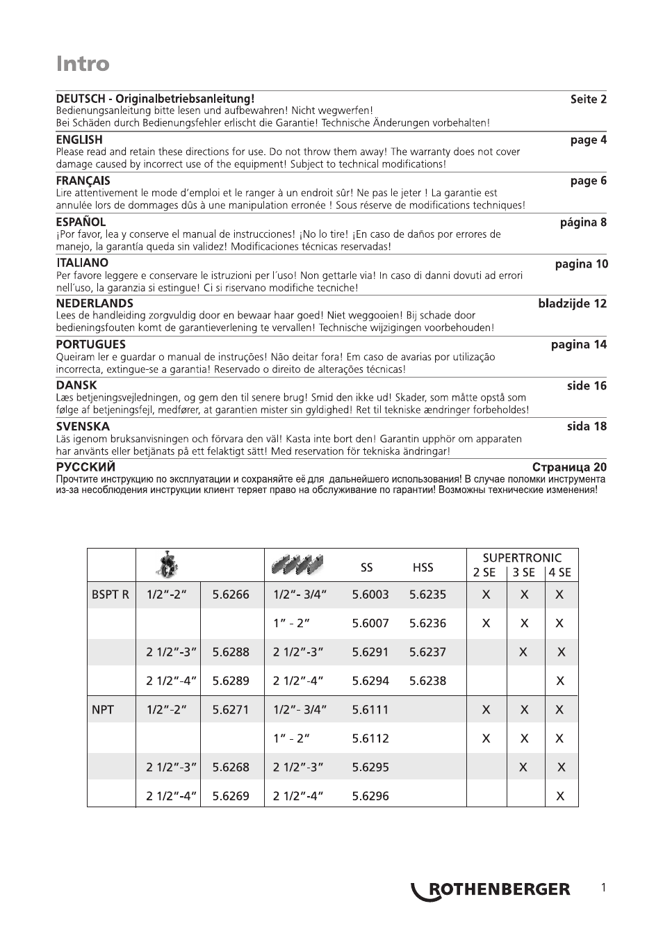 Seite3 | ROTHENBERGER Präzisions-Gewindeschneidköpfe Automatik Schneidköpfe User Manual | Page 3 / 28