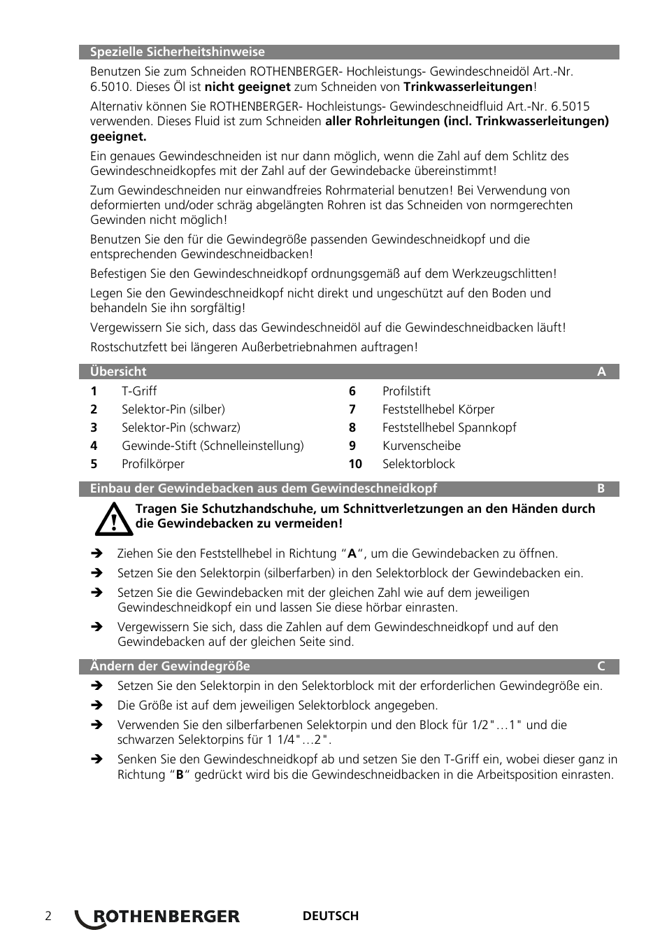 ROTHENBERGER Präzisions-Gewindeschneidköpfe Automatik Schneidköpfe User Manual | Page 4 / 28