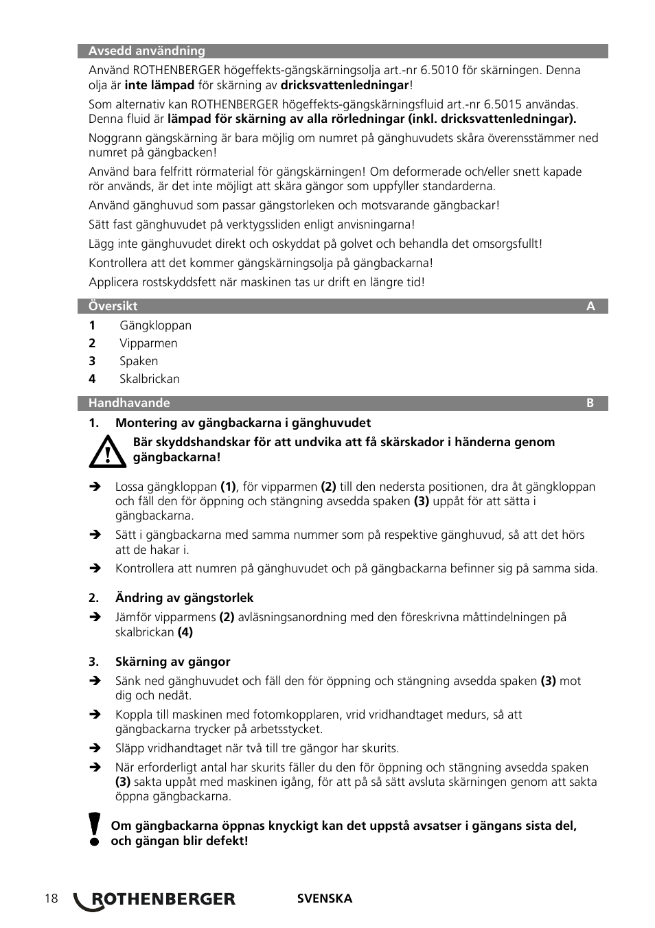 ROTHENBERGER Präzisions-Gewindeschneidköpfe ROTHENBERGER Standard Schneidköpfe User Manual | Page 22 / 32