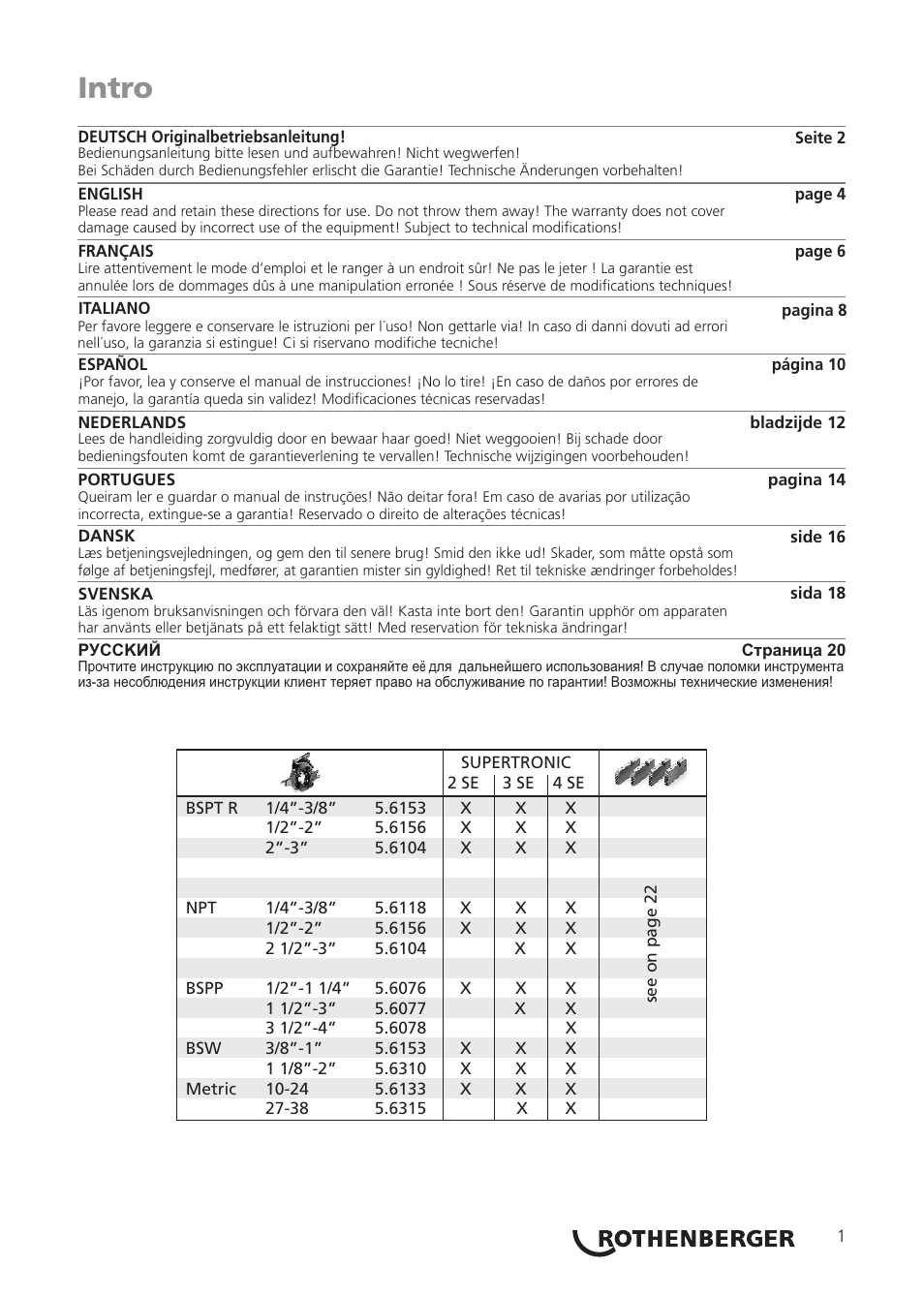 Seite5, Intro | ROTHENBERGER Präzisions-Gewindeschneidköpfe ROTHENBERGER Standard Schneidköpfe User Manual | Page 5 / 32