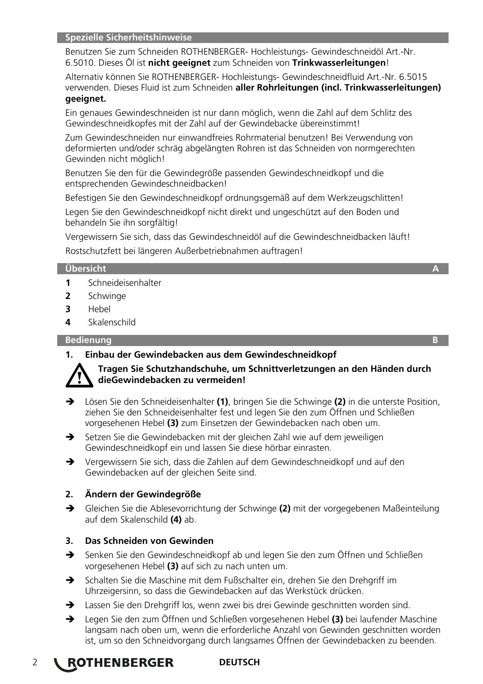 ROTHENBERGER Präzisions-Gewindeschneidköpfe ROTHENBERGER Standard Schneidköpfe User Manual | Page 6 / 32