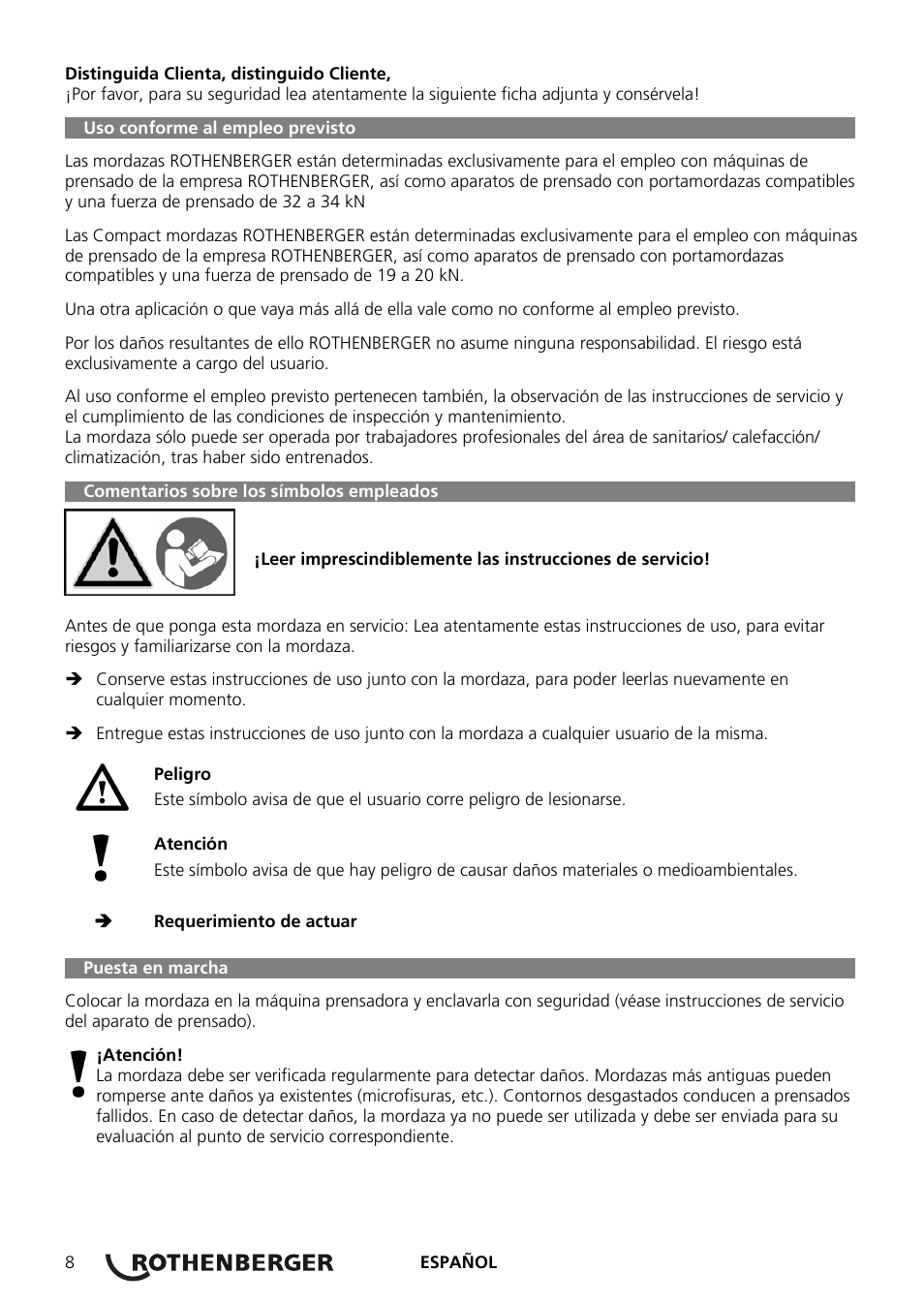 ROTHENBERGER Pressbacken Standard User Manual | Page 8 / 44