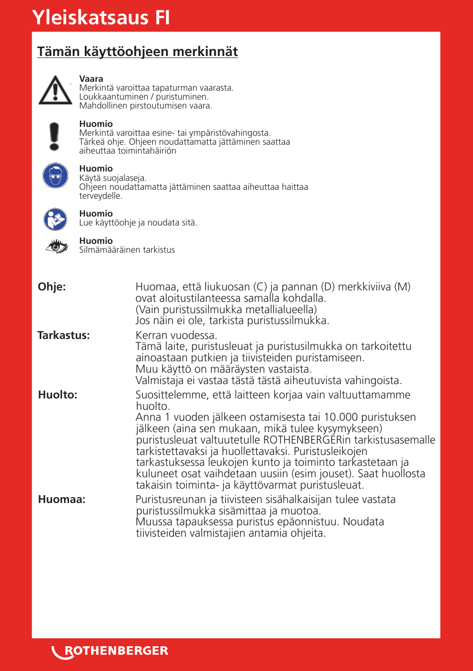 Yleiskatsaus fi, Tämän käyttöohjeen merkinnät | ROTHENBERGER Pressschlingen Standard User Manual | Page 14 / 24