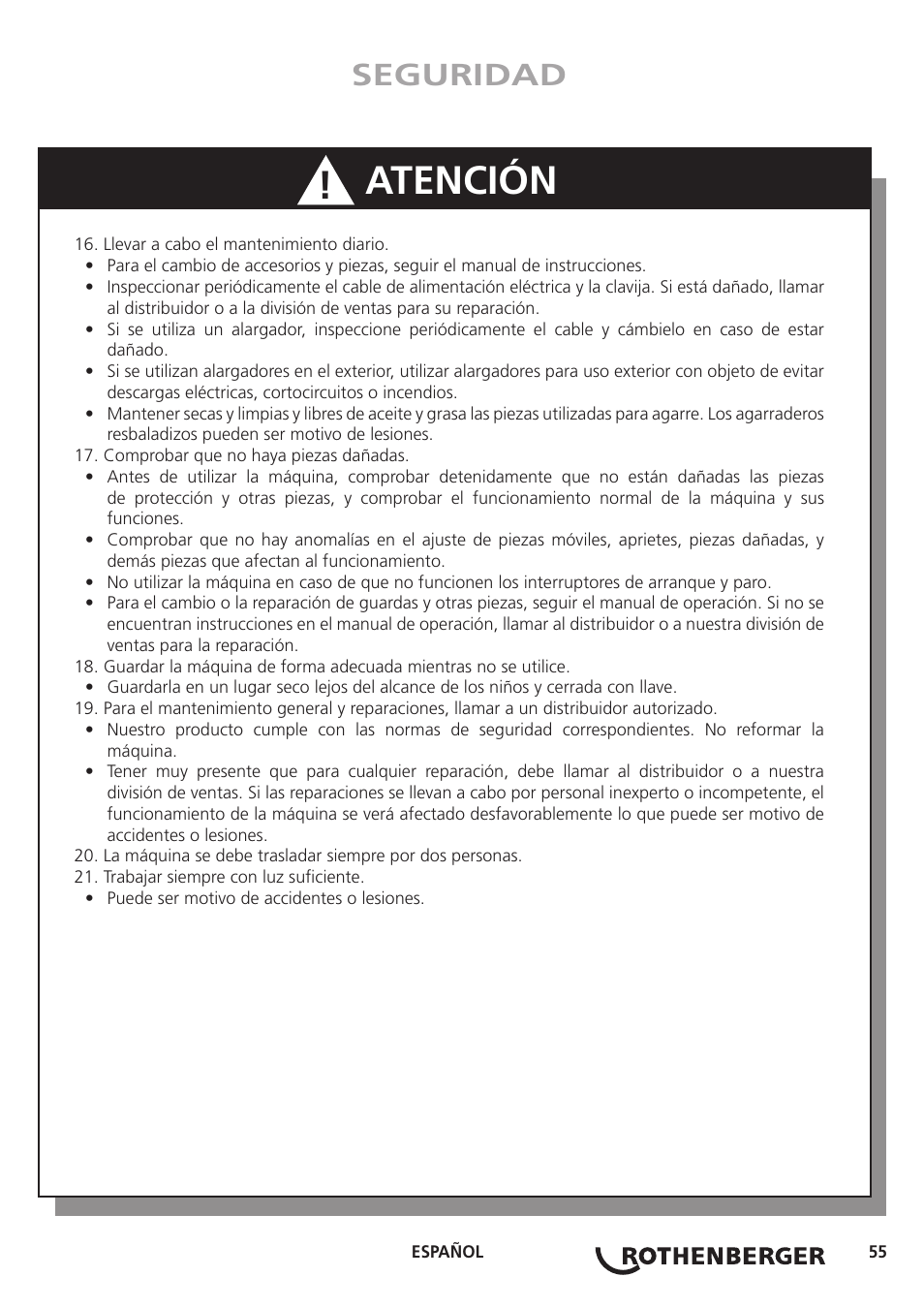 Atención, Seguridad | ROTHENBERGER ROGROOVER 2 - 12 User Manual | Page 56 / 92